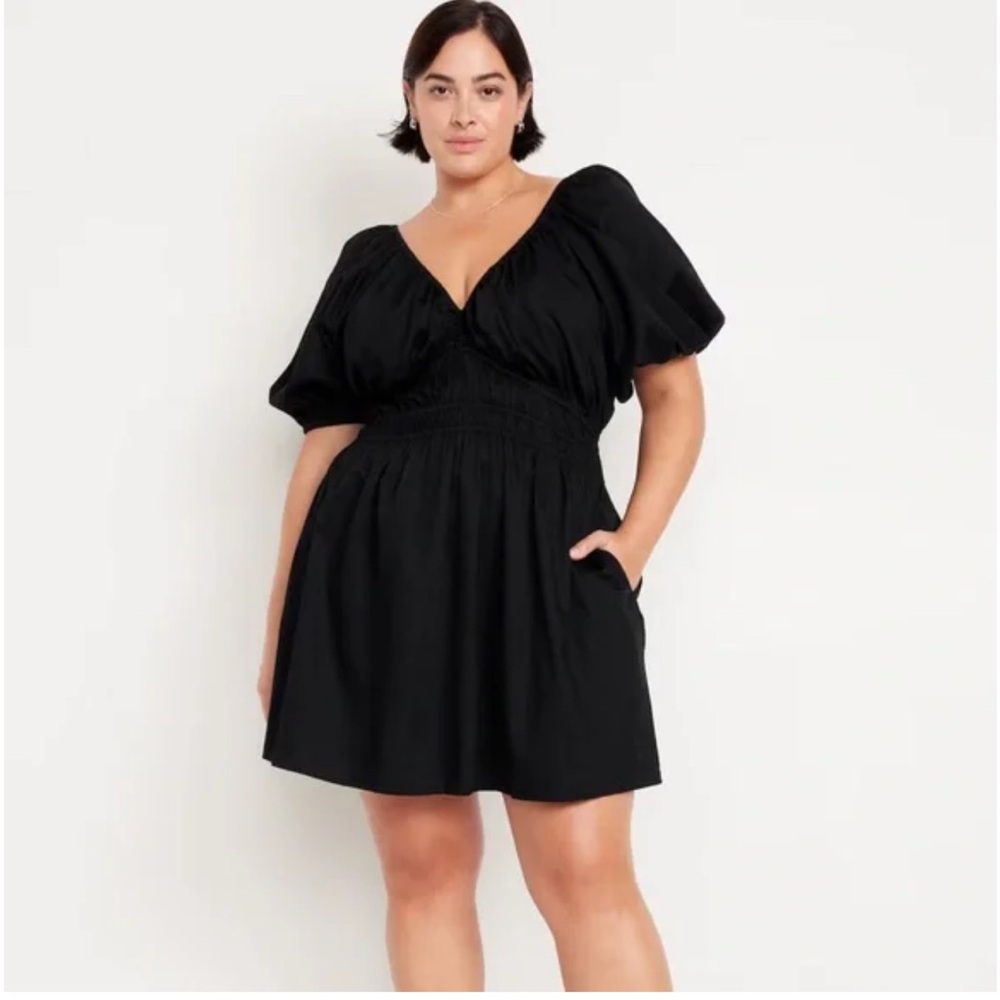 NWT Old Navy Black Dress Waist Defined V Neck Tie Back 3X
